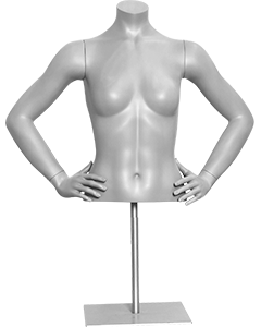 Slim Athletic Build Female Torso Mannequin Form on Metal Base Headless Hands on Hips
