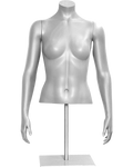 Slim Athletic Build Female Torso Mannequin Form on Metal Base Headless Arms at Sides