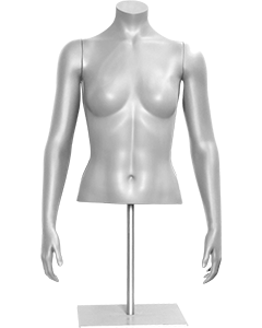 Slim Athletic Build Female Torso Mannequin Form on Metal Base Headless Arms at Sides