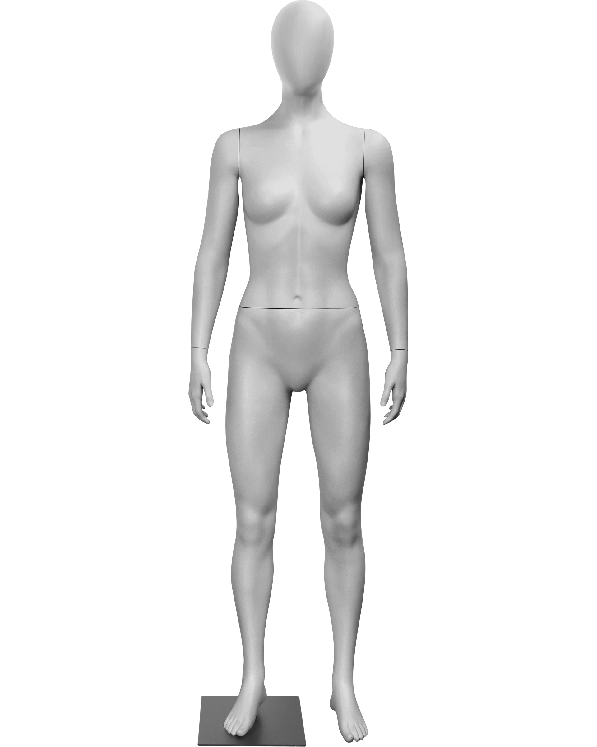 FIT Female Mannequin Neutral Body Medium Small Build Split Waist Egg Head Abstract Form on Metal Base Straight