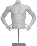 Male Hands on Hip Medium Build Athletic Fit Mannequin Torso Form on Metal Base Headless