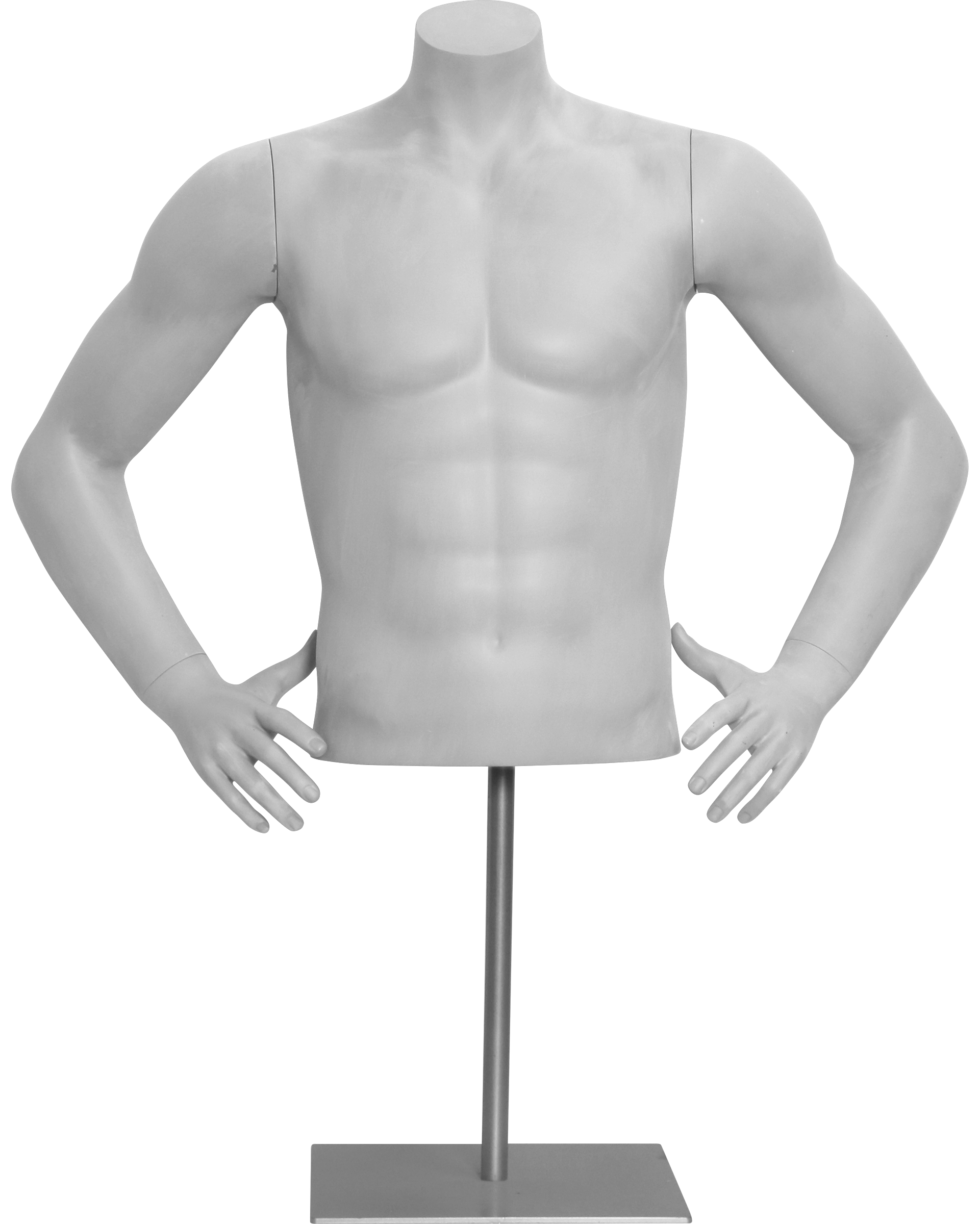 Male Hands on Hip Medium Build Athletic Fit Mannequin Torso Form on Metal Base Headless