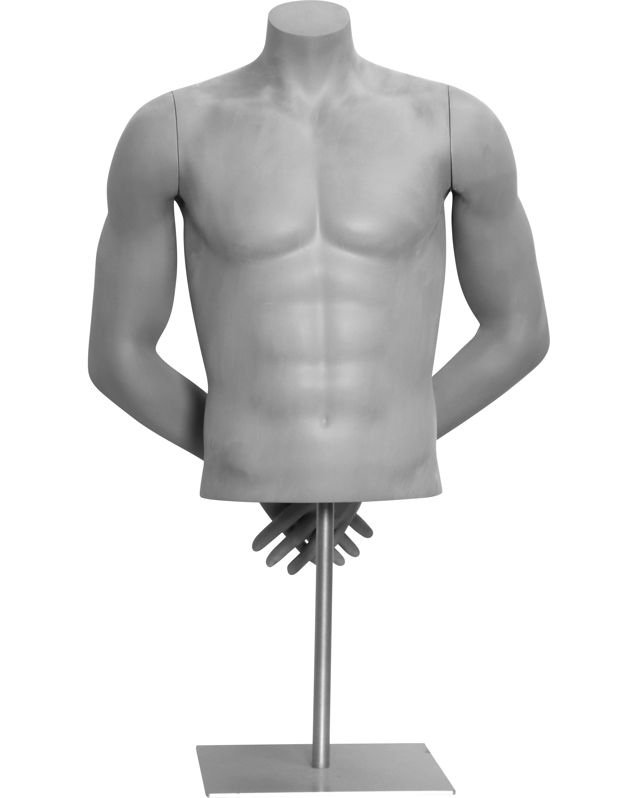 Male Medium Build Mannequin Torso Athletic Hands Behind Back Headless FIT Greneker Form Metal Base