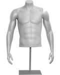 Male Straight Arms Medium Build Headless Athletic Mannequin Torso Form on Metal Base
