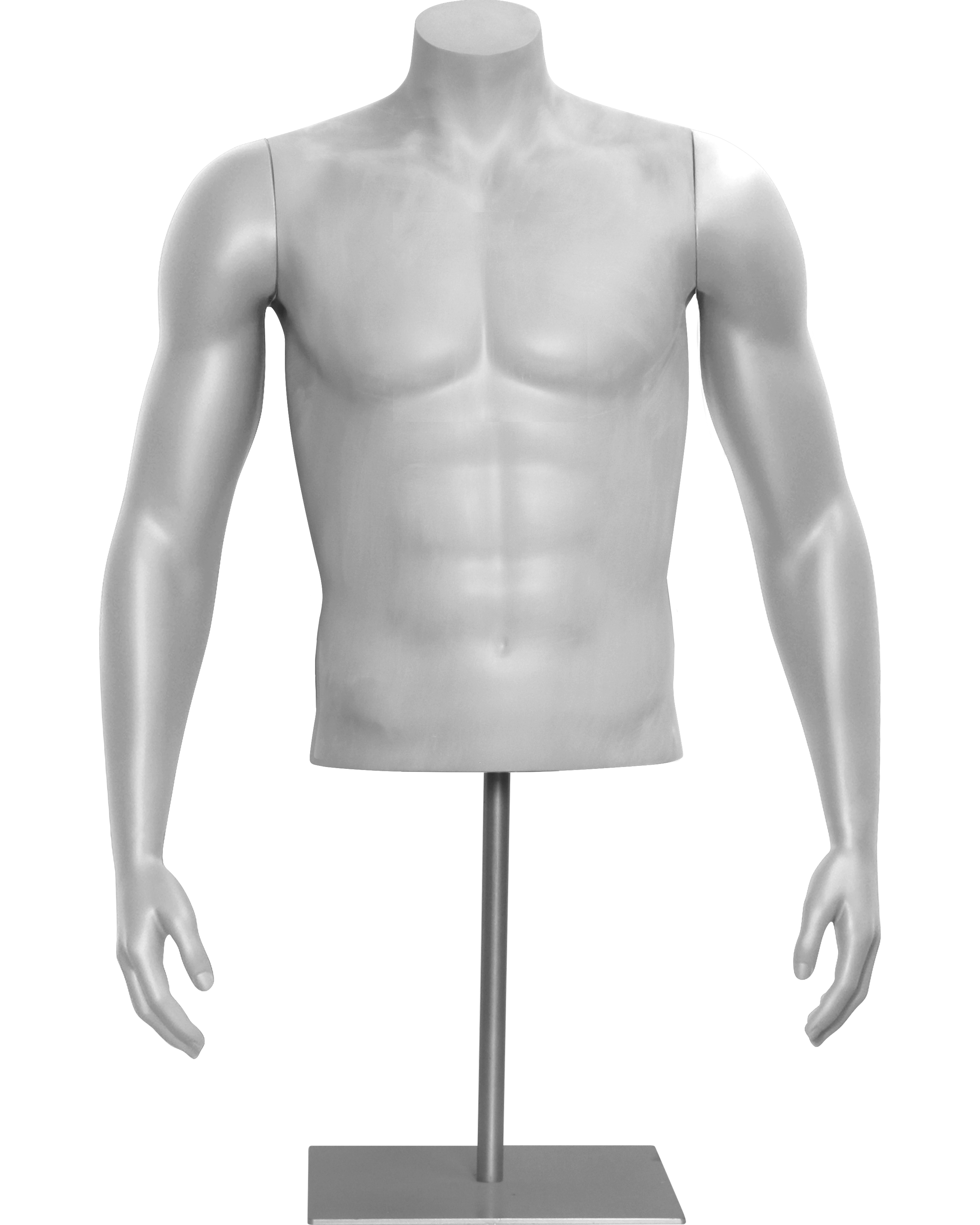 Male Straight Arms Medium Build Headless Athletic Mannequin Torso Form on Metal Base
